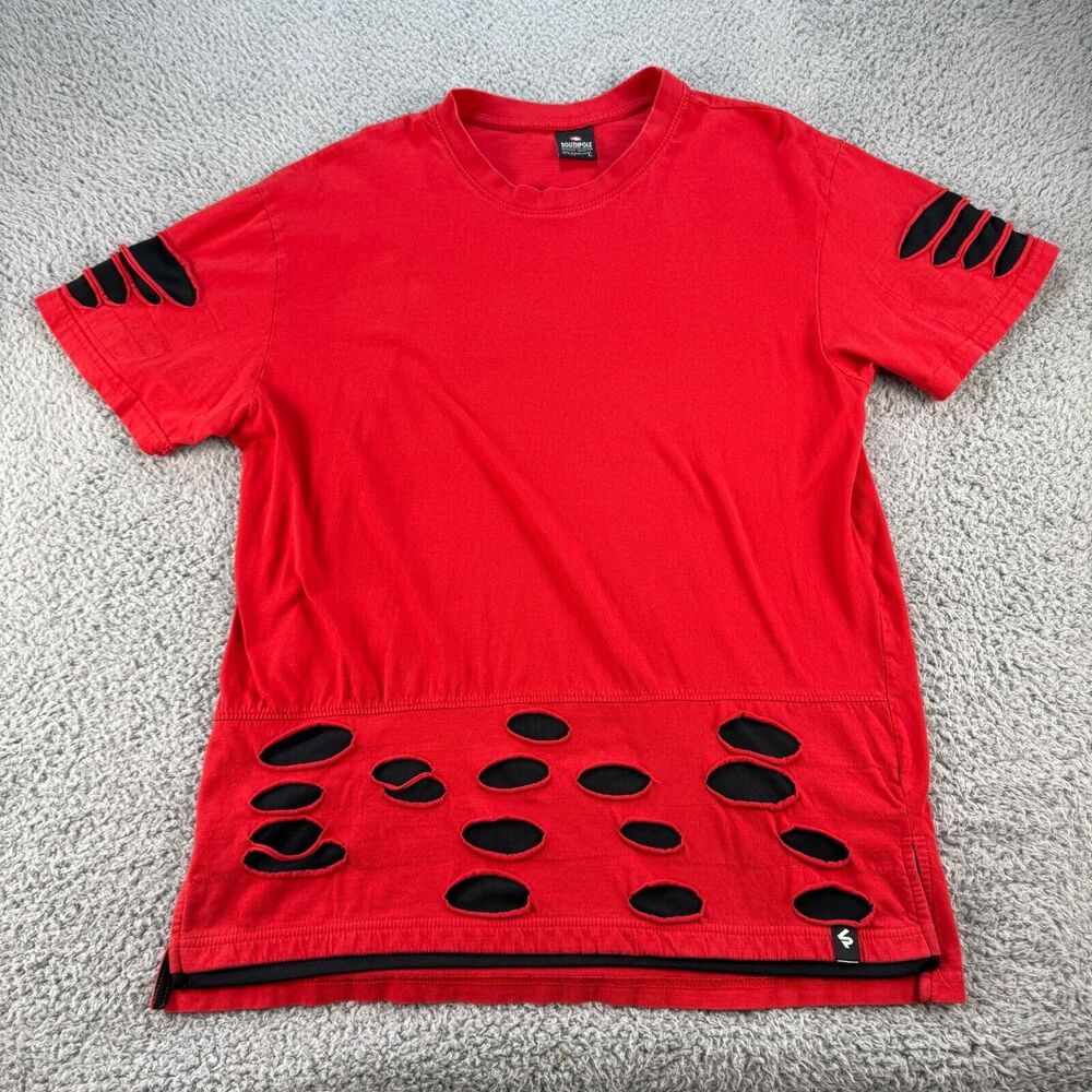 Southpole Shirt Mens Large Red Black Cutout Sleeve Logo Hip Hop Grunge Y2K